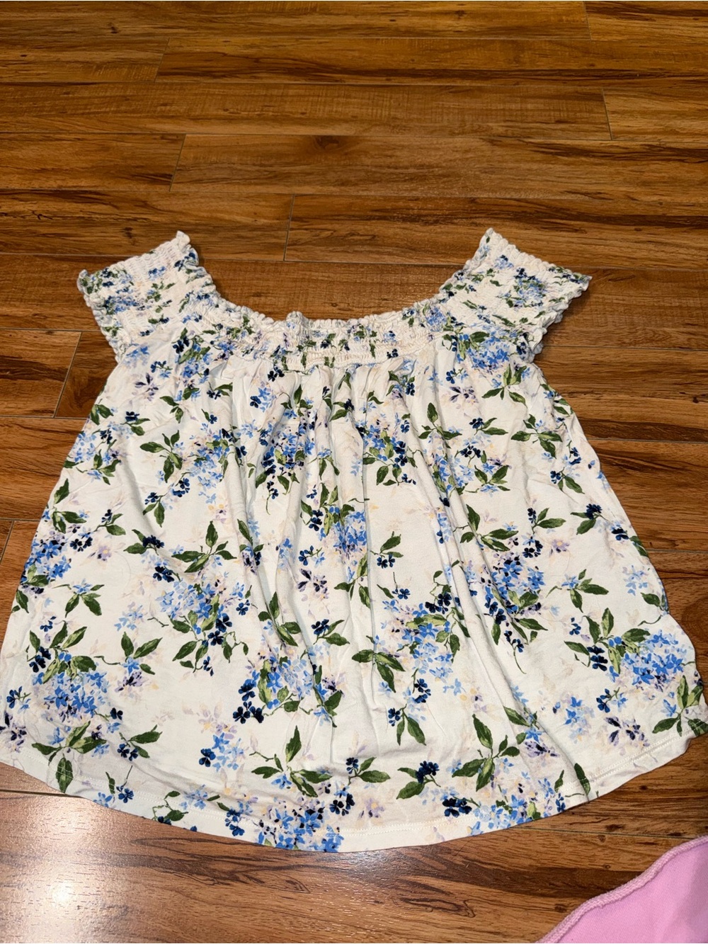 Floral Off-Shoulder Women’s Top in White and Blue
